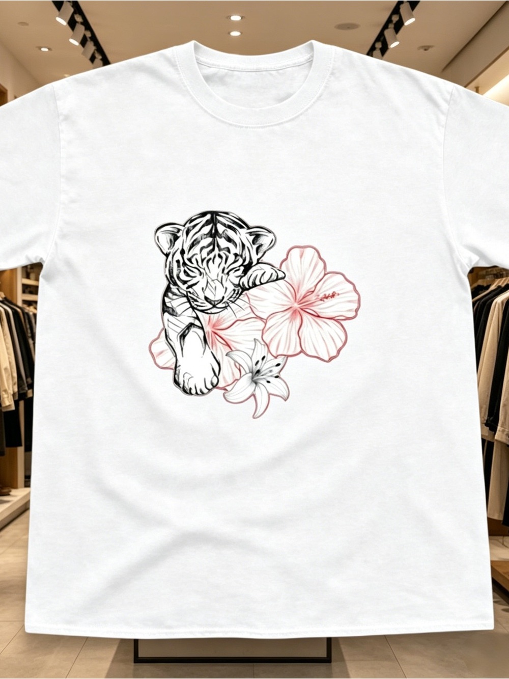 Tiger Hibiscus Graphic Tee Unisex White printed T-shirt for both men and women
